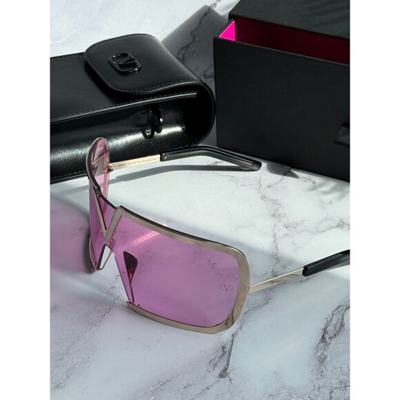 NEW Valentino Romask Gold Pink Mask Sunglasses $950 - Picture 3 of 9